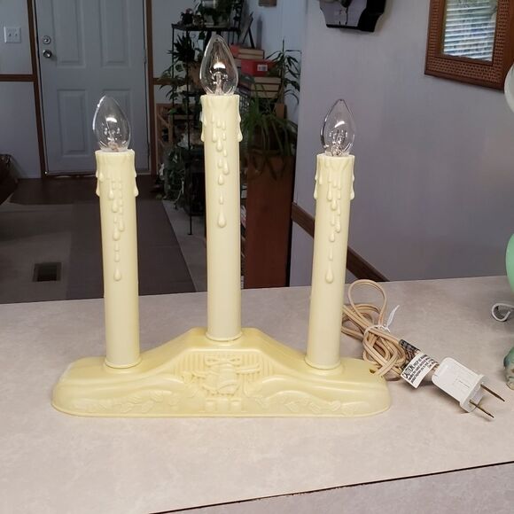 Vintage Christmas Window Candelabra 3 Electric Light Plastic Drip - Picture 1 of 8